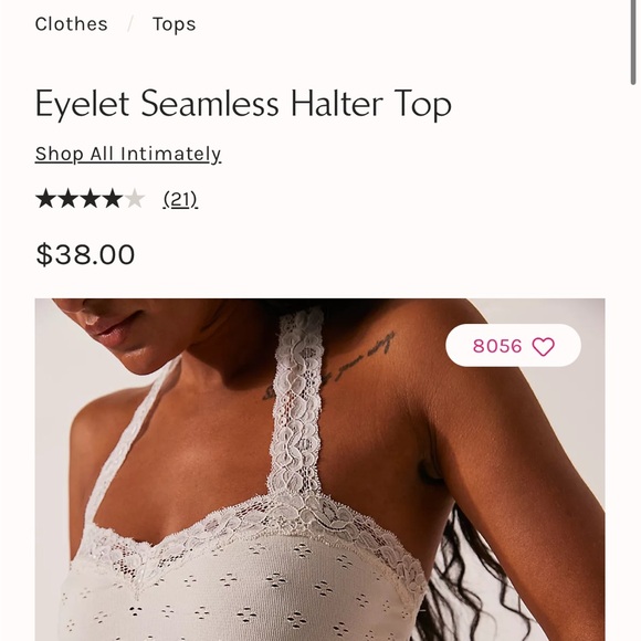 NWT Free People Eyelet Seamless Halter Top in Ivory Size M/L - Picture 2 of 7
